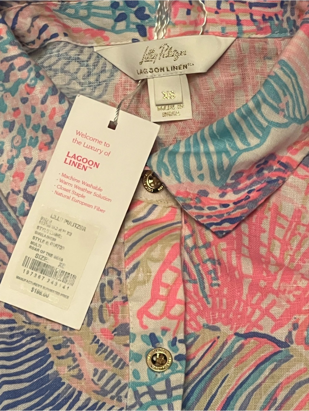 Lilly Pulitzer Pink Blue Coral Shell-Print Cotton Shirt Dress - Picture 2 of 3